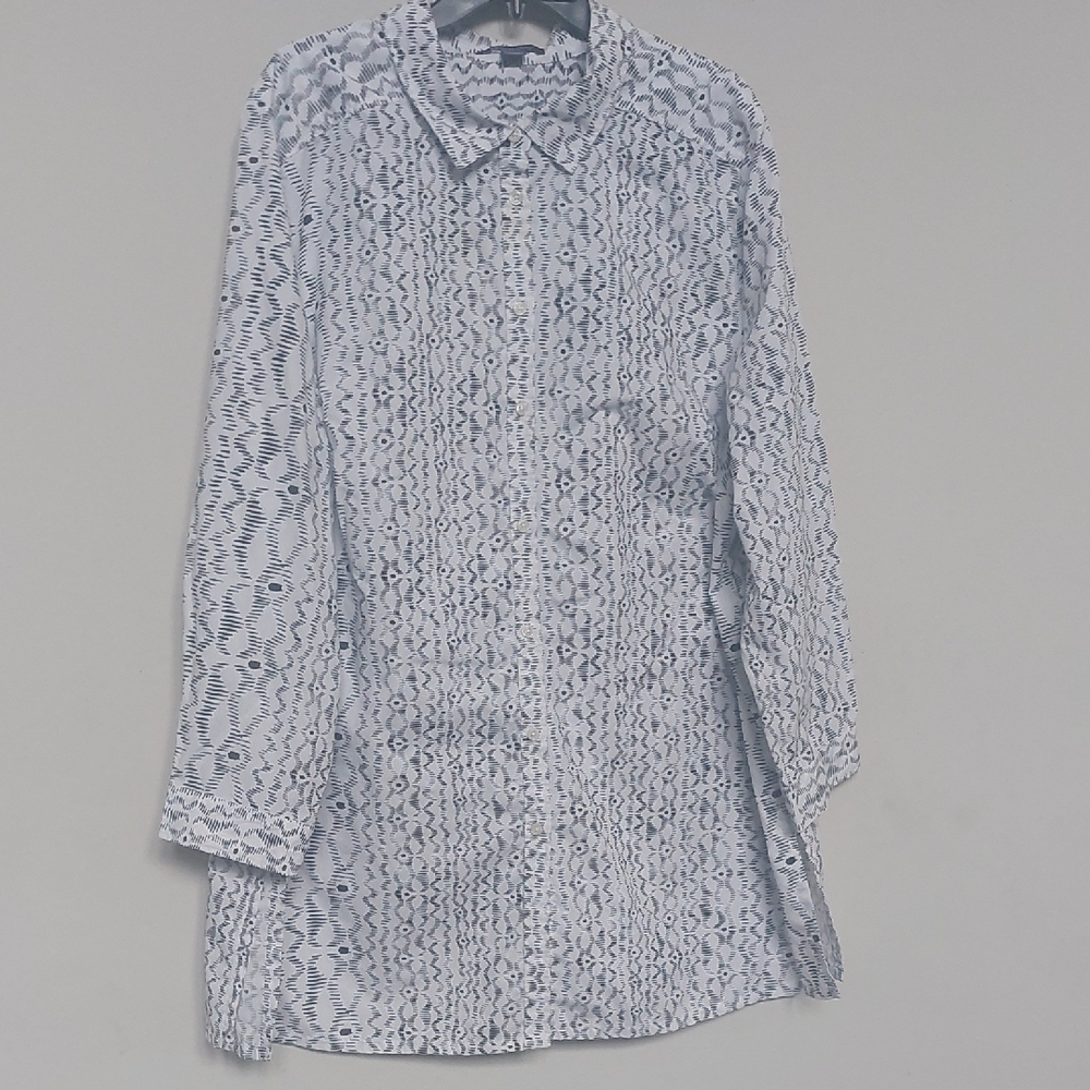 Roaman's Black and White Casual Button Down Shirt with Classic Collar Size 26W